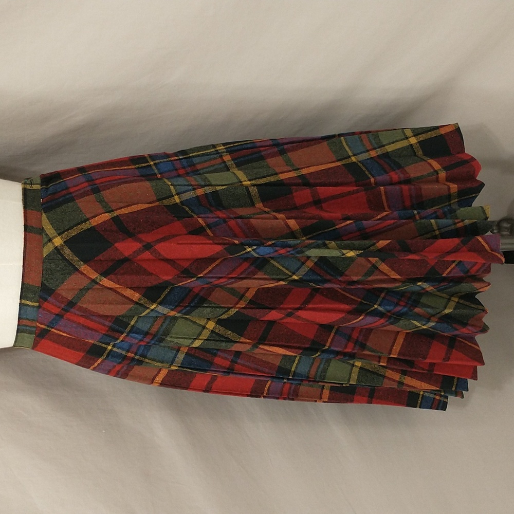 Vintage Pleated Plaid Skirt Woven Wool Feel Unusual Colors Eye Catching SeeMeas